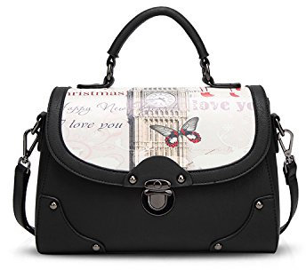 SilteD Damen-Elegante Tote-Crossbody-Handtasche aus PU-Leder, Schwarz, L