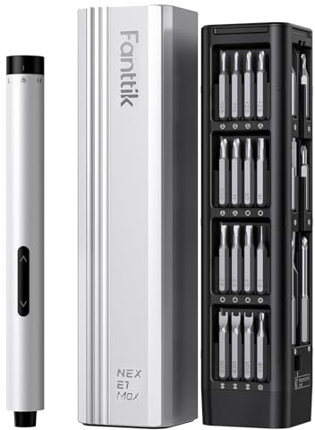 Fanttik E1 MAX mini cacciavite elettrico, set di cacciaviti di precisione con 50 punte di precisione magnetiche, coppia a 2 marce, senza fili, per telefono fotocamera portatile -Argento