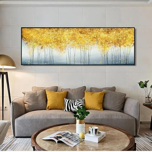 CHAOJIART Abstraktes Ölgemälde auf Leinwand, Poster, Drucke, Wandkunst, Gemälde, goldene Geldbäume, Bilder für Wohnzimmer, Schlafzimmer, Dekor, 30 x 90 cm, rahmenlos