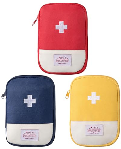 JSTHHTT 3 delar mini första hjälpen-kit väskor, första hjälpen väska tomma medicinpåsar för resor, medicinförvaringsväska resa medicin väska inbyggt fack, för utomhuscamping, resor