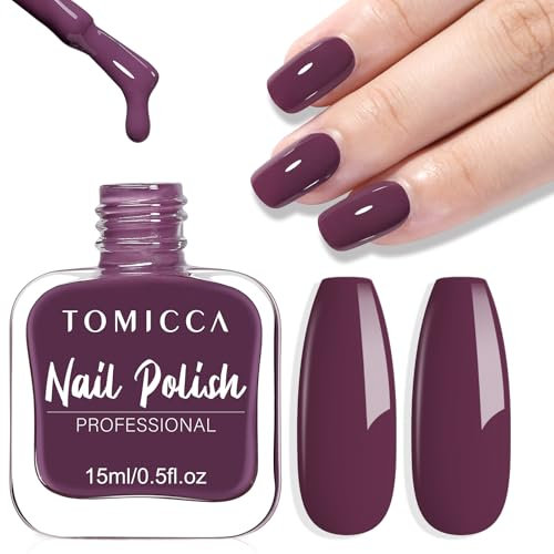 TOMICCA Tiefes Lila Nagellack, 15ml Glänzend Schnelltrocknender Langanhaltender, Lila Abziehbar auf Wasserbasis Nagellack für DIY Nail Art Maniküre