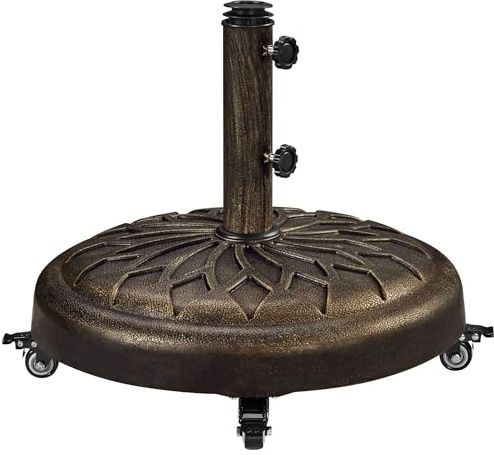 Abician Pied de Parasol Rond à roulettes 24,72 kg，Base de Parasol Standard en Résine pour Mât de Ø 34mm/38mm/48mm du Parasol, Patio Jardin Extérieur Marché Bronze