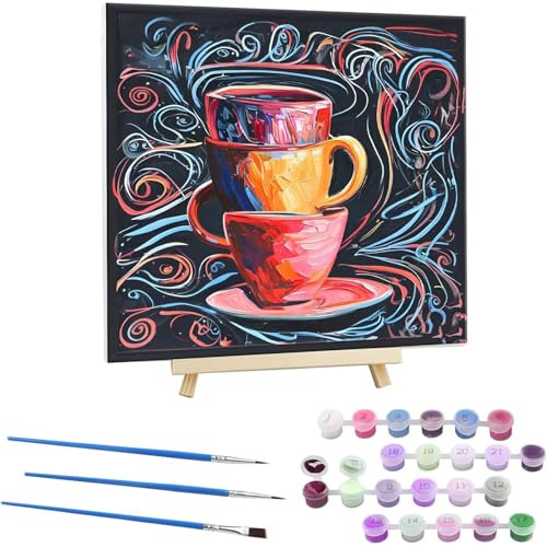 Pintura por Números para Adultos, 40x40cm Acrílica Pintura por Números para Niños Adultos Principiantes Pintura con 3 Pinceles Acuarela Color taza Painting by Number Kit, Decor del Hogar J-56
