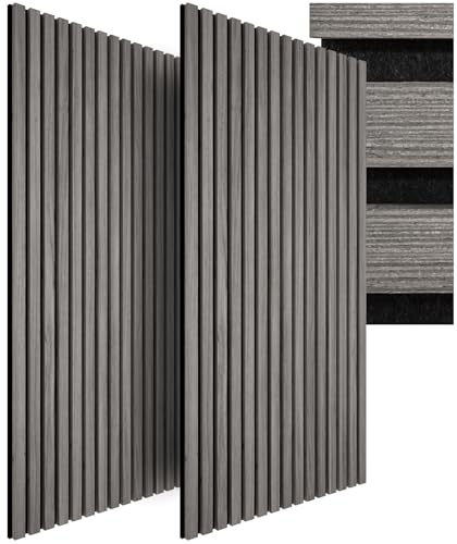 tectake® 3D Akustikpaneele 120 x 60 x 2,1 cm, Holz Optik Paneele, Wandpaneele in Holzoptik als Schallabsorber, Panels für Wohnzimmer, Küche, Wandverkleidung, Schallschutz - Eiche hellgrau, 2er Set