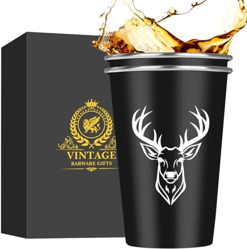 MR.BARWARE Vaso de cerveza con cabeza de ciervo (0,5 l), regalos personalizados para cazadores y hombres, regalos para el día del padre y regalos de Navidad (acero inoxidable, juego de 2)
