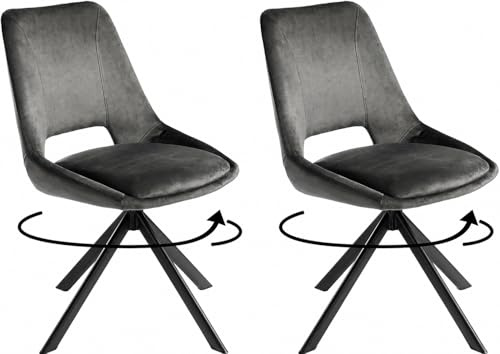 DUPI Sillas de Comedor Giratorias CALPE (Pack 2) | Butaca Tapizada en Antelina Velvet | Diseño Moderno para Comedor y Salón | 59x49x83 cm | Gris