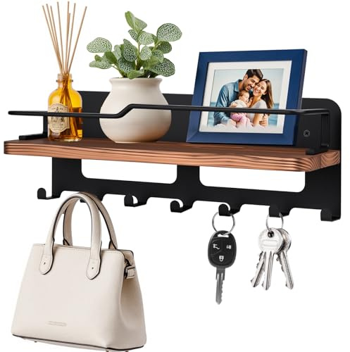 Diealles Shine Schlüsselbrett mit Ablage, Schlüsselhalter mit Magnetisch, Schlüsselbrett Holz mit 7 Schlüsselhaken, Wand Schlüsselboard für Eingang, Wohnzimme, Küche, Flur