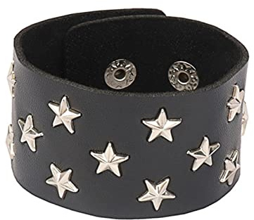 Mirweon Bracciale in pelle borchiata punk rivetti polsino braccialetto unisex in metallo