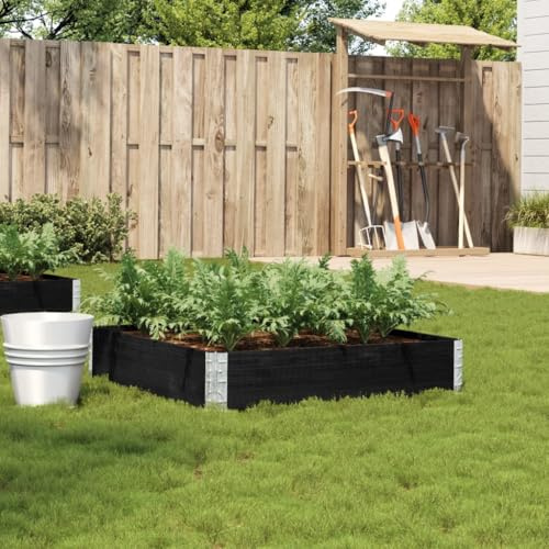 SKTQYQO Fioriera da Giardino in Legno Massello di Pino 100x100 cm Nero, Aiuola Rialzata Pieghevole con Cerniere Zincate per Piante, Fiori e Orto, Design Impilabile per Terrazza,