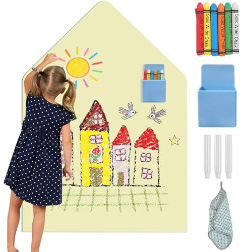 Lavagna magnetica da parete per bambini, autoadesiva, 100 x 80 cm, a forma di casa, Montessori, pellicola magnetica autoadesiva forte (giallo chiaro, 100 x 80 cm)