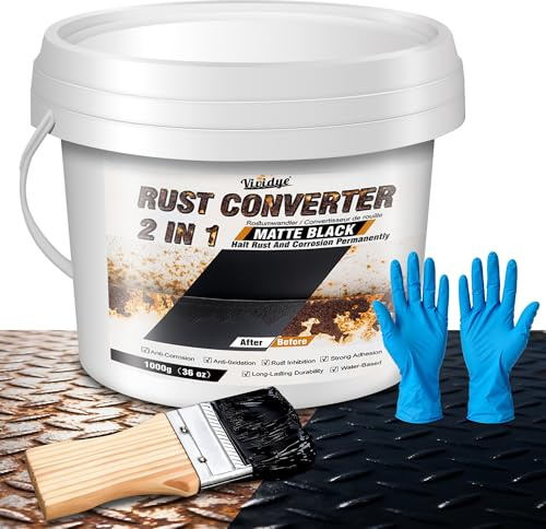 Vividye Convertidor de óxido y Imprimación para Metales 2 en 1-1000ML - Negro Eliminador de Oxido para Metales, Remolques, Camiones, Chasis, Bastidores, Removedor de Oxido a Base de Agua