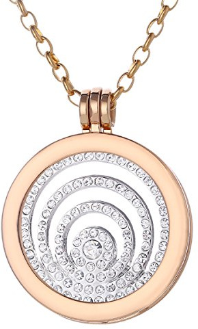 Morella Mujeres Collar 70 cm Acero Inoxidable de Oro y Colgante Amuleto Coin 33 mm Anillo de Piedras de circonita de Color Plata para Damas en Bolsa para Joyas