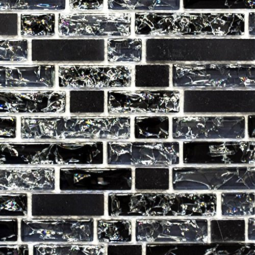 Mosaik Fliese Genomskinlig svart förbunden glasmosaik kristall sten svart för vägg BAD WC DUSCHE KÖ FLIESENSPIEGEL TEKENVERKLIGHET BADEWANNING Mosaikmatta Mosaikplatta