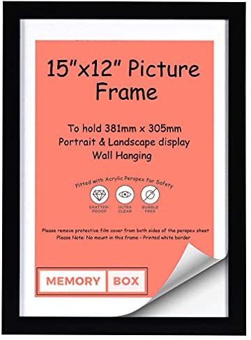 Memory Box Wrapped MDF Picture/Photo/Poster frame with Real Glass - Moulding 20mm Wide and 15mm Deep - (38.1 x 30.5cm) Black 15 x 12