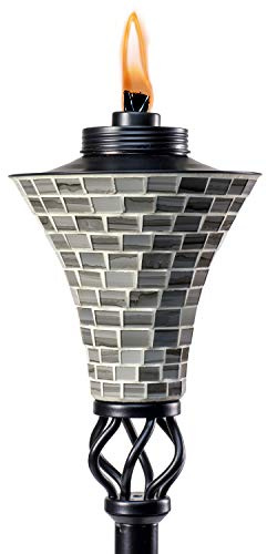 TIKI Easy Pour Ceramic Mosaic Torch – Gray Outdoor Decorative Lighting for Patio, Backyard & Lawn | Weather-Resistant Design, 62 Inches