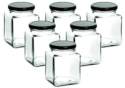 gouveo 24er Set Einmachgläser 730 ml eckig mit Schraub-Deckel schwarz - Große Vorratsgläser mit Drehverschluss - Leere Marmeladengläser, Einkochgläser, Einweckgläser, Aufbewahrungsgläser