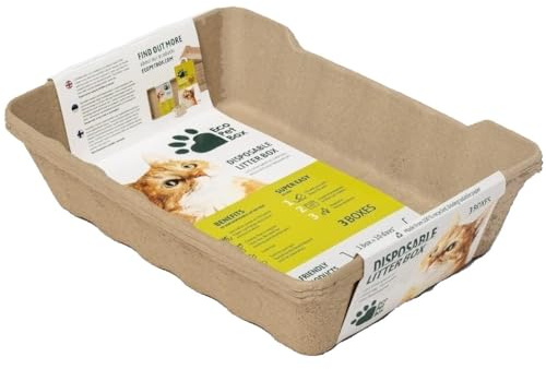 EcoPetBox Disposable Cat Litter Tray - Cardboard Liner Tray for Cats Made of 100% Paper - Eco Friendly - Liquid Proof - Lightweight (3 Pack)