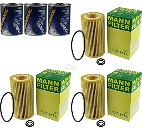 3x Original MANN Ölfilter HU 718/1 k + 3x SCT Motor Flush Motorspülung