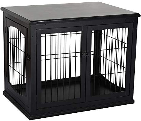 PawHut Hundekäfig Möbel mit 2 Eingängen Moderne MDF Hundebox für Zuhause Indoor Hundehütte für mittelgroße und kleine Hunde bis zu 20 kg Hundehaus 58,5x81x66 cm Schwarz