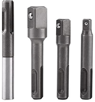 4PCS SDS Plus Shank to 1/4 Hex Socket Adaptor + 1/43/81/2 Square Drill Bit Extension Connector for Drills and Bits