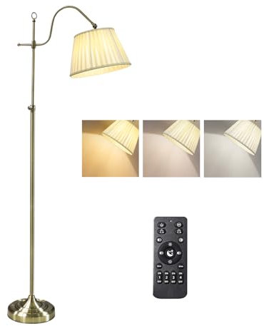 ACMHNC Stehlampe Wohnzimmer Vintage, LED Stehlampe Dimmbar mit Fernbedienung, 12W 960LM, E27 Stehleuchte Retro Metall, Schirm aus Stoff ＆Fussschalter, für Lesen, Atmosphäre
