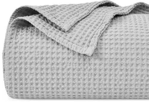 PHF Couverture gaufrée 100 % coton,220x240 cm,Douce, légère et respirante pour toutes les saisons,Couverture parfaite pour canapé, lit, canapé,Décoration élégante pour la maison,Grand lit,Gris clair