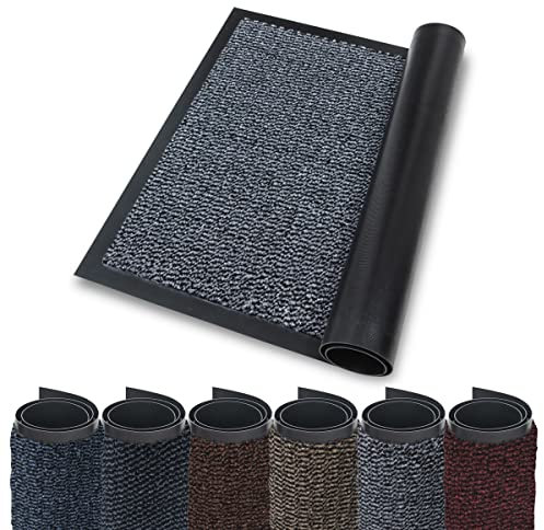Studio M - Schmutzfangmatte Innen 120x180 cm groß - Waschbar - rutschfest - extra dünn 6mm - Für Haustiere geeignet - Für alle Fußbodenarten - Sehr Absorbierend - fußmatte XXL - grau