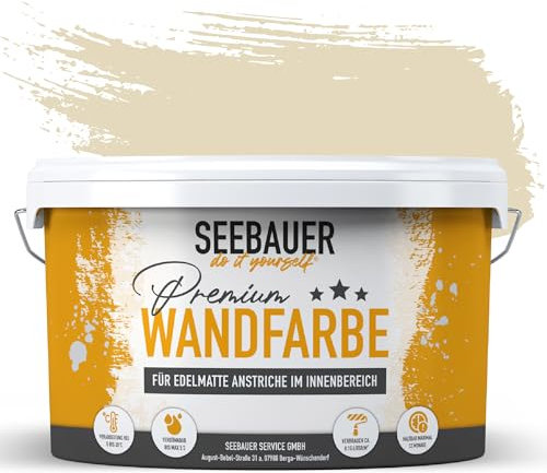SEEBAUER diy Wandfarbe Beige 10L für Innen (No. 433 Vanilla Cream) Edelmatte cremebeige Innenfarbe - Beigetöne sehr hohe Deckkraft - Matt, Abwaschbar und Tropffrei