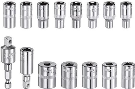 sourcing map Socket Accessory Set, 4-14mm Shallow Socket 360° Rotatable Hex Shank Impact Driver Adaptor Universal Joints with 1/4 Drive