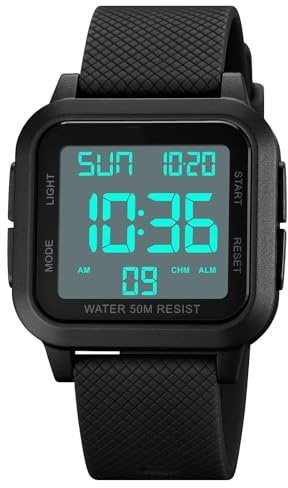 Forrader, Orologio digitale da uomo, sportivo, impermeabile, con retroilluminazione a LED, sveglia, conto alla rovescia, doppio fuso orario, cronometro, 12/24 ore, per uomini, donne, adolescenti,