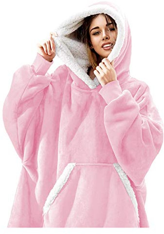 BANGHA äRmeldecke Warme Karierte Decke Winter weiche Plüsch Sofa gewichtete Decke mit Ärmeln Erwachsene tragbare Dicke TV-Hoodie-Decke Decke Mit äRmeln (Color : Pink, Size : One Size)