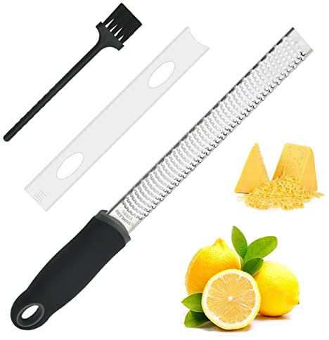 Rallador de Limón,Ralladores de Cocina,Rallador de Queso,Zester Hecho de Acero Inoxidable,Mango de goma,Con cepillo, Adecuado para queso, limón, jengibre