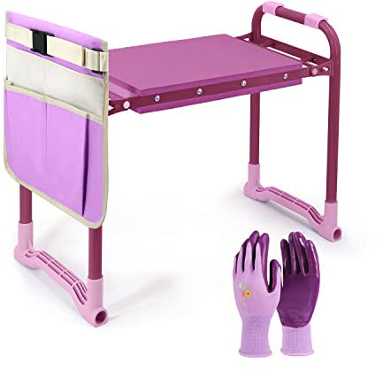 Colwelt Garten-Kniebank mit robustem und stabilem Stahlrahmen, Gartensitz und Kniebank mit Werkzeugtasche, EVA-Schaum-Pad schützt Ihre Knie (lila)