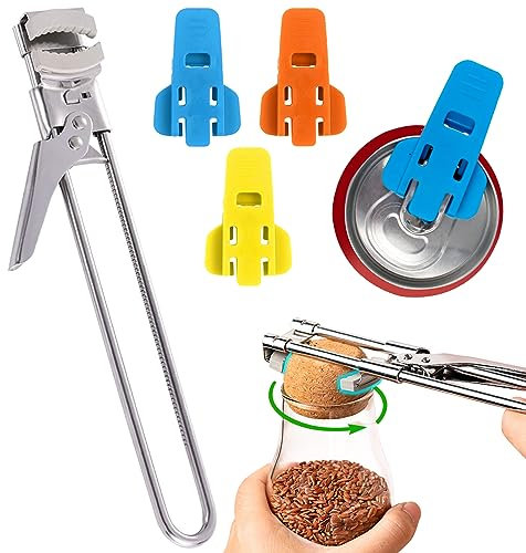 BDSHUNBF Abridor de Tarros Ajustable, Abrelatas Manual, Abridor de Botellas, Multifunción Abridor para El Hogar Cocina Camping Artritis Personas Mayores con Abrelatas con Anilla para Latas de Bebidas