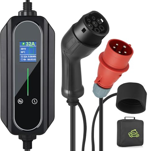 Portable Type 2 Charging Cable 5 PIN CEE 32A 22KW Model 2 Adjustable Current 10A/16A/20A/24A/32A, Timing Delay Funtion 1-12Hours IP65 Max Waterproof level, EV Home Ev Charger Type 2