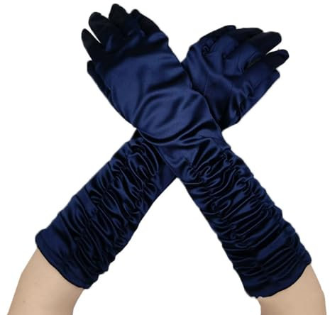 Wambere Damen Lange Handschuhe Satinhandschuhe Classic Fest Party Hochzeit Braut Handschuhe Opernhandschuhe Elastisch Erwachsene Größe bis Handgelenk Länge,Navy blau
