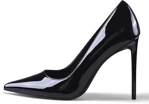 GENSHUO Damen Stiletto High Heels 10CM Sexy Spitze Stiletto Pumps Lackleder Geschlossene Zehe Party Abschlussball Hochzeit Absatzschuhe Stiletto Heels Schwarz 38 EU