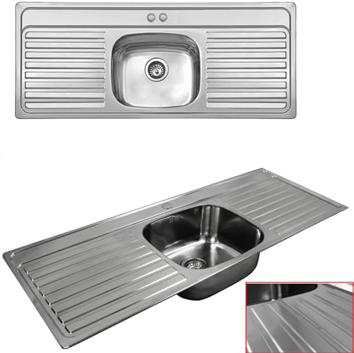 ARA CHOICE Stainless Steel Reversible Single Bowl Kitchen Sink Double Drainer 2/Twin Tap Holes Waste Plumbing Kit with Drainer & Inset Wastes Set