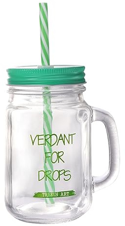 TOPBATHY Bicchiere in Vetro Con Cannuccia e Tappo Verde Portatile e Creativo Per Succo Per Picnic e Festività Con Impugnatura Ergonomica