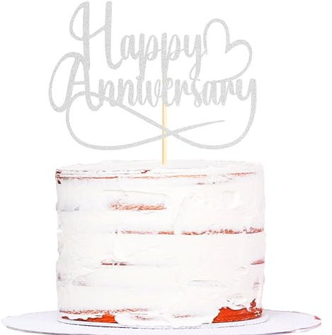 Sumerk 1 PC Silver Happy Anniversary Cake Topper Wedding Anniversary Cake Decorations