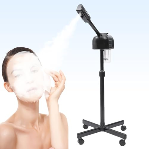GAOUSD Tragbarer Vapozon, ästhetisch, professionell, höhenverstellbar, Gesichtsdampf, mit LCD-Display und Rollen, geeignet für Schönheitssalons, zu Hause (schwarz)