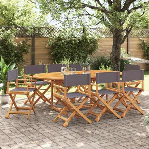 vidaXL Klappbare Gartenstühle 8 STK., Gartenstuhl mit Holzrahmen, Klappstuhl für Garten Balkon, Regiestuhl Campingstuhl Stuhlset, Modern, Dunkelgrau Stoff