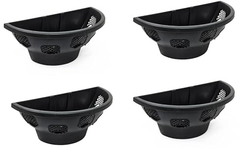 Easy Fill Wall Baskets Outdoors - Plastic Baskets for Indoor & Outdoor, Durable Hanging Planters for Herb, Flowers & Plants - Half Hanging Baskets for Wal (Black, Pack of 4)