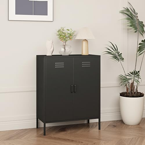 [en.casa] Armadio da Ufficio a 2 ante e 2 Ripiani Regolabili in Altezza Mobile in Acciaio per Archivio 102 x 80 x 40 cm - Nero Opaco