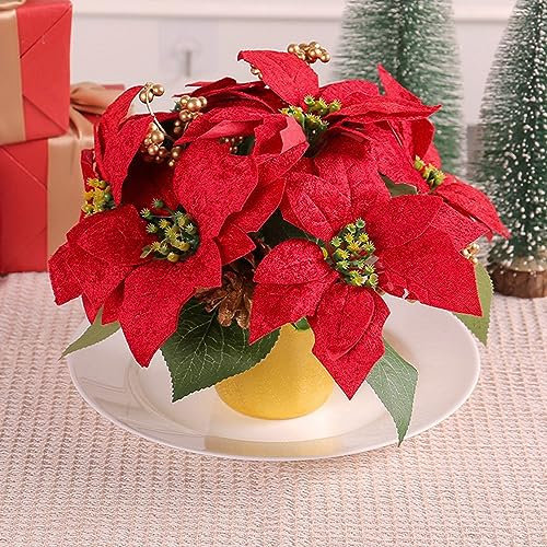 FOERPL Topf-Weihnachtssterne, Künstliche Blumen, Weihnachten, 7 Köpfe, Künstliche Rote Weihnachtssterne, Pflanzen in Töpfen, Gefälschte Weihnachtssterne, Bonsai, (Red)