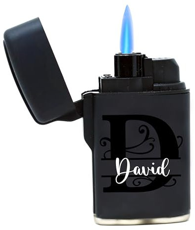 Feuerzeug personalisiert mit Initialen - Hochwertiger UV-Druck auf Sturmfeuerzeug - Langlebig und windfest - Nachfüllbar - Perfekte Geschenkidee für Männer zum Vatertag (Black and White)