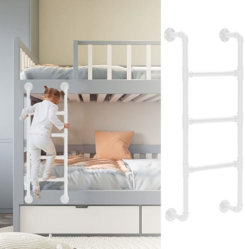 Weiße Etagenbettleiter – Tragkraft 150 kg | Ausstiegsleiter aus Schmiedeeisen, Kellerfenster-Schachtleiter, Kletterleiter für drinnen und draußen, Hochbett, Trittleiter für Schlafsaal(190cm/75in)