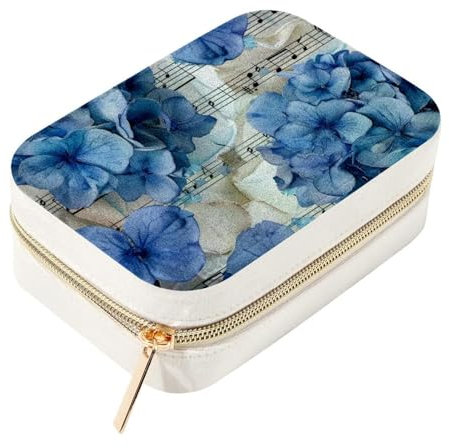 Eslifey Petite boîte à bijoux motif hortensias et musique, organiseur de bijoux de voyage double couche pour femmes et filles