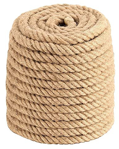 Natürliches Juteseil, 30 mm, 20 m dick, gedrehtes Hanfseil für Handwerk und Gartenarbeit