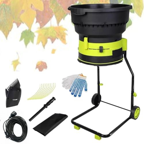 Broyeurs de Feuilles électriques filaires de 54 cm, broyeur de Compost de Jardin de 8 000 TR/Min avec Cordon d'alimentation de 60 m, Rapport de concassage de 17:1, avec Sac de Collecte et Roues